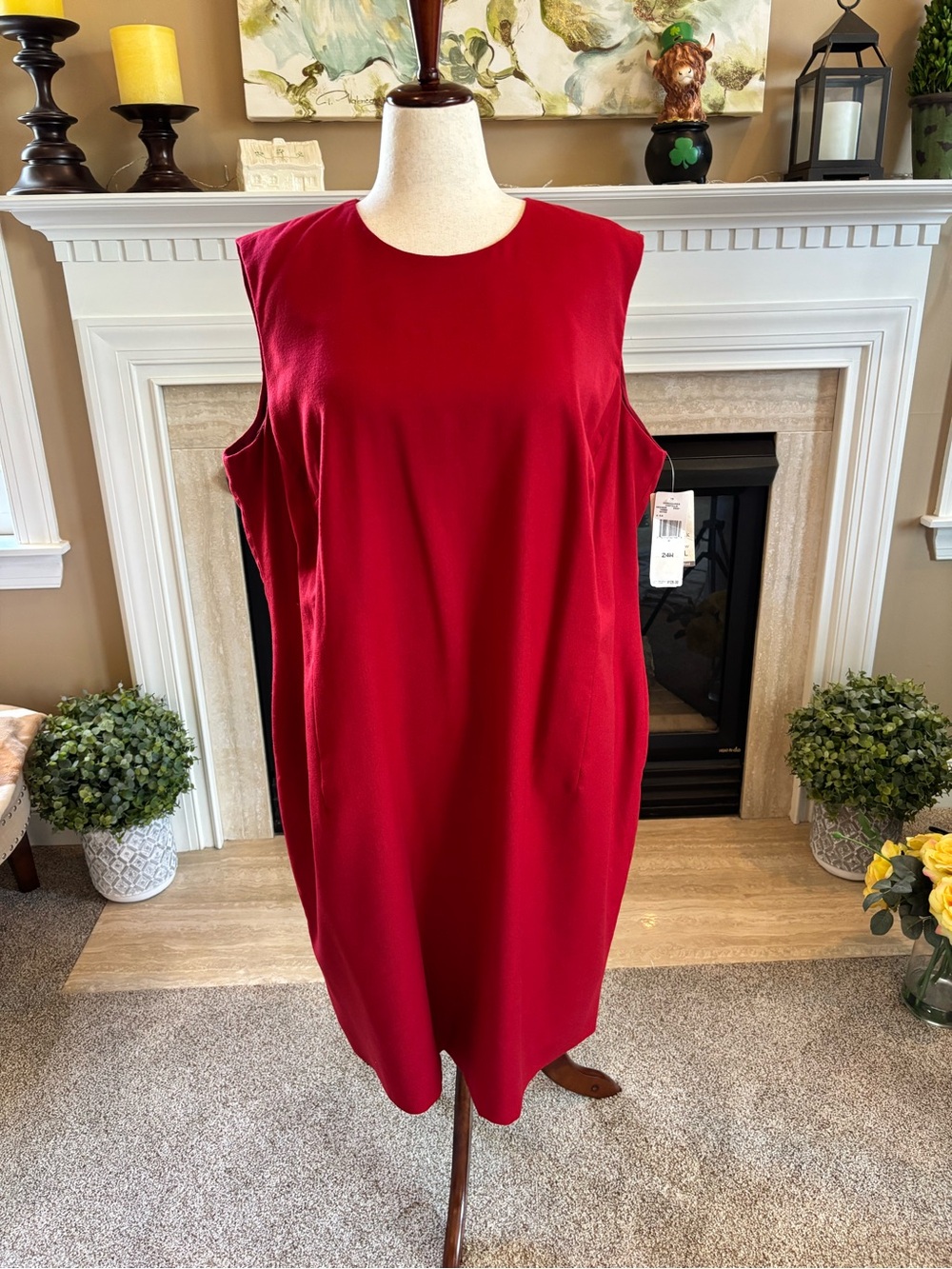 Rena Rowan Sleeveless Midi Dress in Deep Red 100% Wool